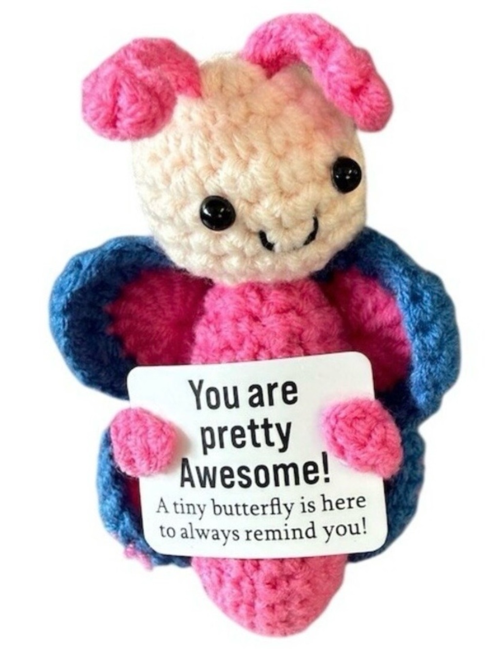 Handmade Pink Crochet Butterfly Plush with Message NEW